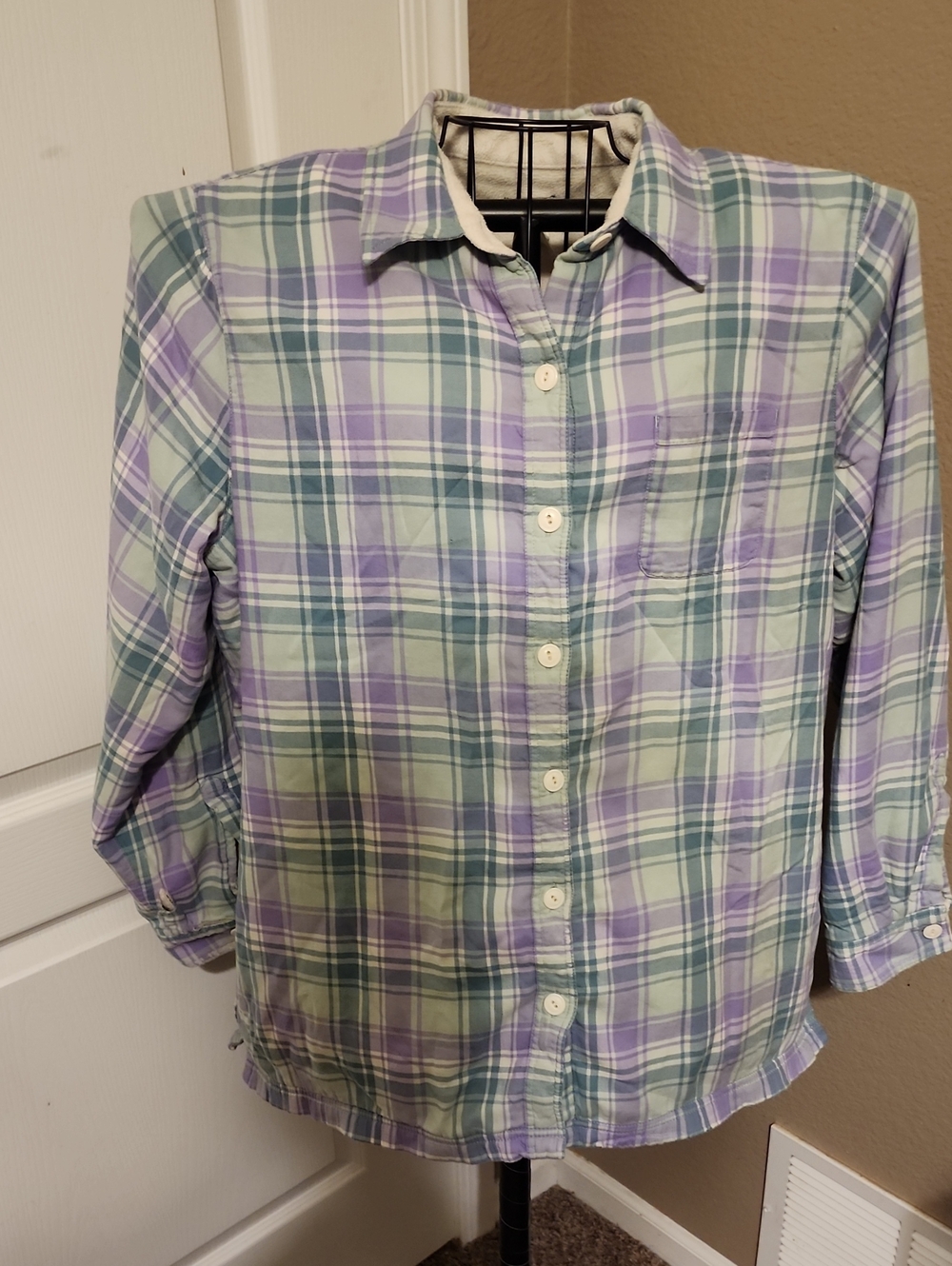 Vintage L.L. Bean Pastel Plaid Shacket In Lavender, Sage, & Mint